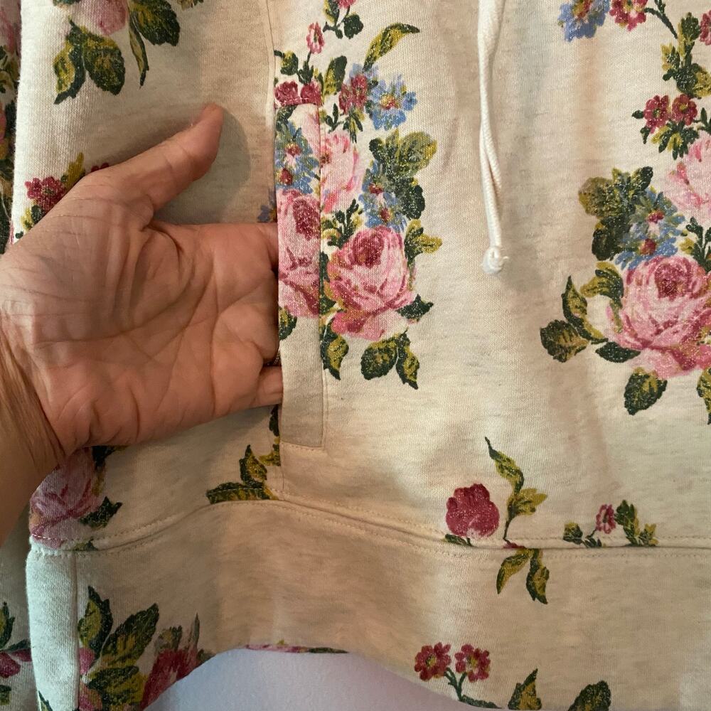 Daily Practice Anthropologie Cream Floral Hoodie Sweatshirt Loungewear Small - Picture 6 of 10